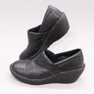 BOC Born Concept Shoes Womens 7.5 Peggy Slip On Wedge Clogs BC3223 Black Leather